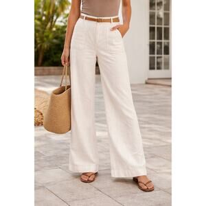 Lauren Jeans Co White Cotton Wide Leg Pants Size 12 High Rise